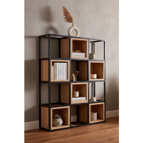 REGAŁ NA KSIĄŻKI METALOWE DREWNO LITE DĄB JESION OLCHA RNK-7